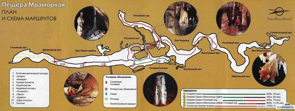 План и схема маршрутов Мраморной пещеры